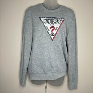 Guess Sweatshirt Slim Fit Logo Questionmark Crewneck Grey gray Size Medium